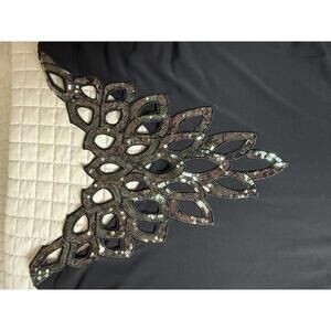 Joan Boyce Top Black Womens M Laser Cutout Cuff & Back Sequin Embellishment‎